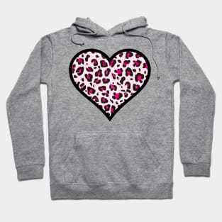 Double Pink and Black Leopard Print Heart Hoodie